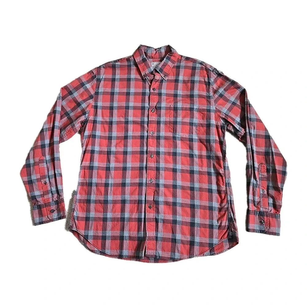 J. Crew Button‎ Down Shirt Large L Long Sleeve Plaid Red Black Gray Cotton 100%